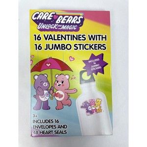 Care Bears 16 Giant Stickers Valentines Day Cards Exchange Class School